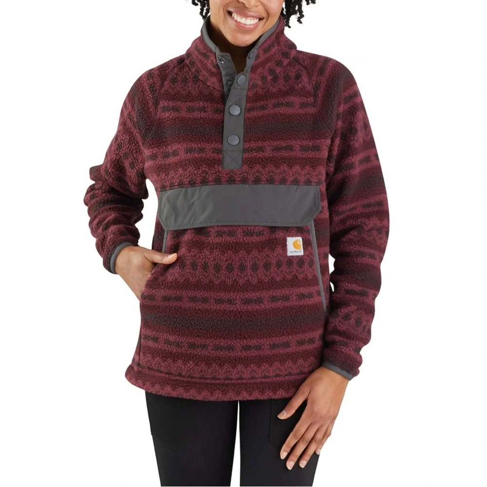 Carhartt Women's Burgundy Aztec Fleece Pullover Jacket 104922 R56 Size Medium